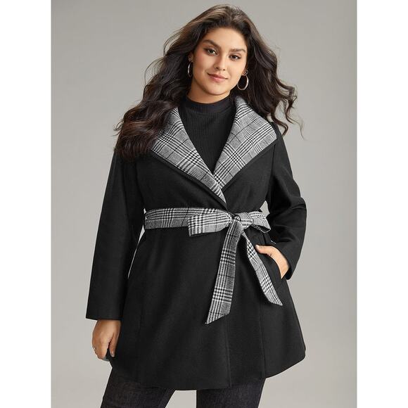 5X 28 Plus Size BloomChic Plaid Patchwork Belted Coat with Pockets *see listing - Picture 2 of 4